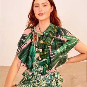 FARM Rio AMAZONIA FOREST FRILLED SLEEVES SHIRT